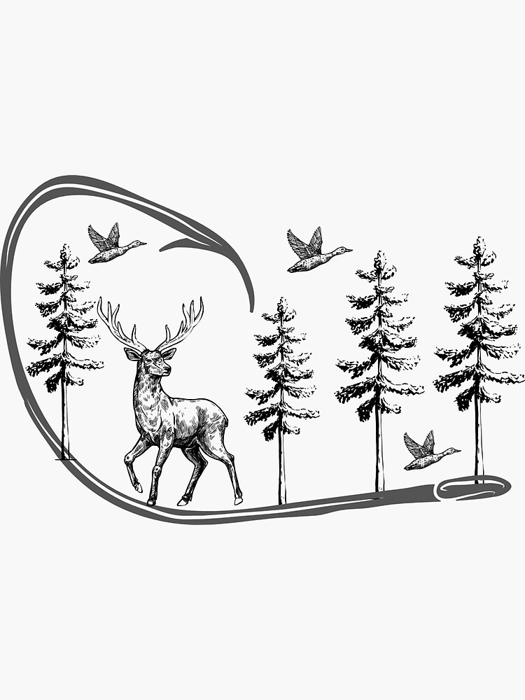 "Fishing and Hunting in Forest Custom Design" Sticker by Redbubble