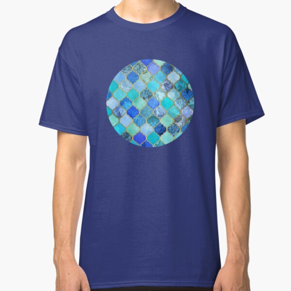 Cobalt Blue, Aqua & Gold Decorative Moroccan Tile Pattern Classic T-Shirt