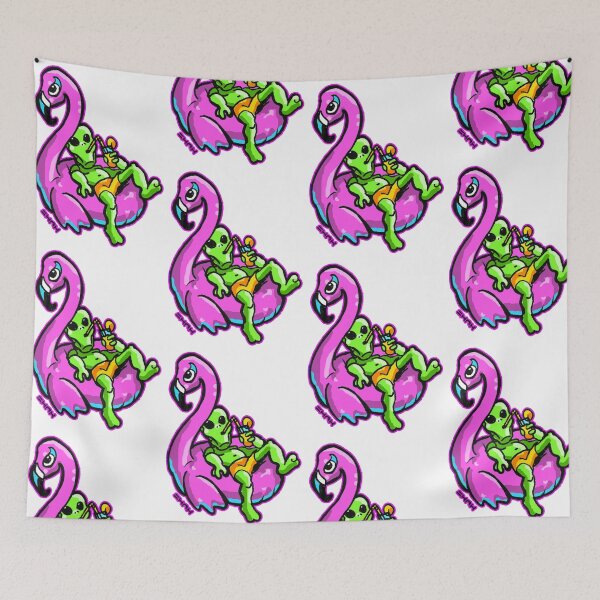 Item preview, Flamingo Floating Sippin Alien #giftoriginal #redbubble designed and sold by sketchNkustom.