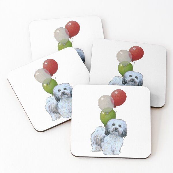 Item preview, Havanese Puppy with Balloons Shaggy Dog Art Illustration designed and sold by JoyfulWhimsy.