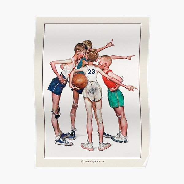 Affiche vintage-Norman Rockwell-joueur de basket-ball. Poster