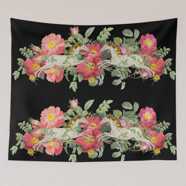 Item preview, Cute Two White Unicorns With Vintage Rose Flowers designed and sold by TrulyEpoque.
