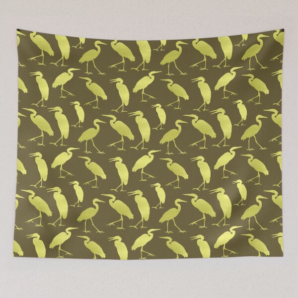 Aperçu de l'œuvre Blue Heron Walking Gold Fill on Khaki Brown Repeat 5748 créée et vendue par Art in My Loft.