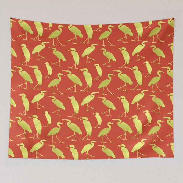 Item preview, Blue Heron Walking Gold Fill on Coral Repeat 5748 designed and sold by Art in My Loft.