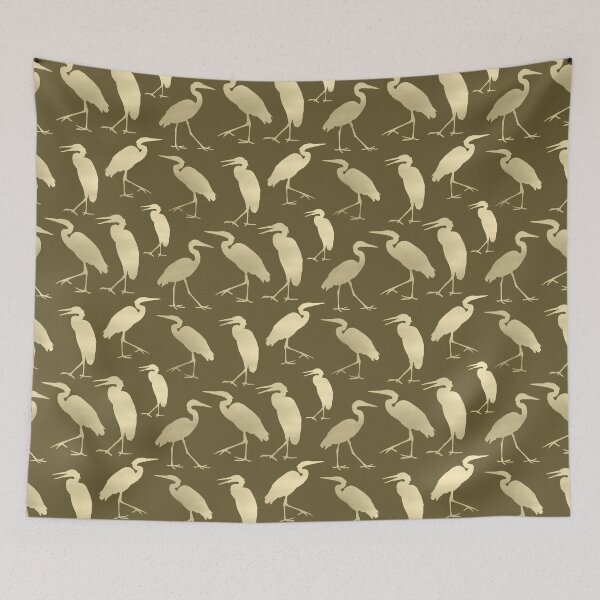 Aperçu de l'œuvre Blue Heron Walking Beige Fill on Khaki Repeat 5748 créée et vendue par Art in My Loft.