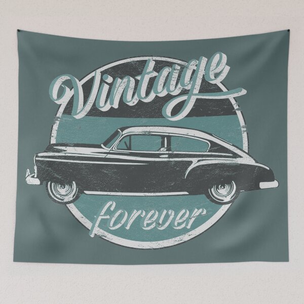 Item preview, Vintage Car Forever Teal Color Distressed Slogan Design designed and sold by TrulyEpoque.