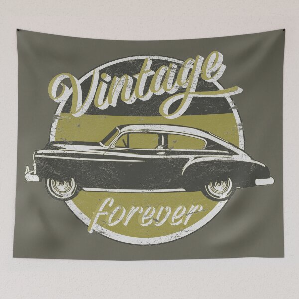 Item preview, Vintage Car Forever Mustard Yellow Color Distressed Slogan Design designed and sold by TrulyEpoque.