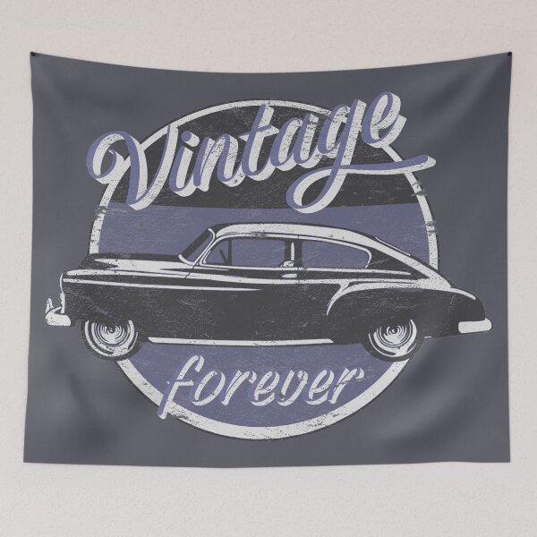 Item preview, Vintage Car Forever Blue Grey Color Distressed Slogan Design designed and sold by TrulyEpoque.