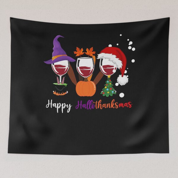 Artikelvorschau, Happy Hallothanksmas Weinliebhaber Weinglas Thanksgiving Lustiger Wein entworfen und verkauft von Anela-MC.