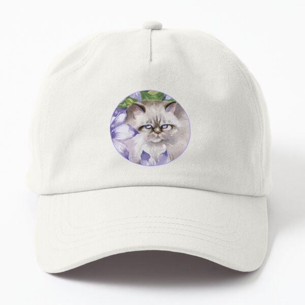 Cat and Blue Clematis Flowers Dad Hat
