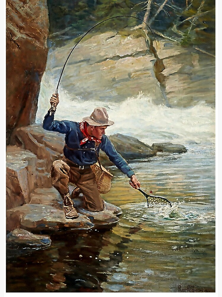 Fisherman with Pole and net over Stream by Phillip Goodwin 
