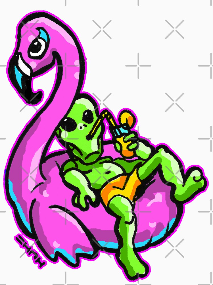 Flamingo Floating Sippin Alien #giftoriginal #redbubble by sketchNkustom