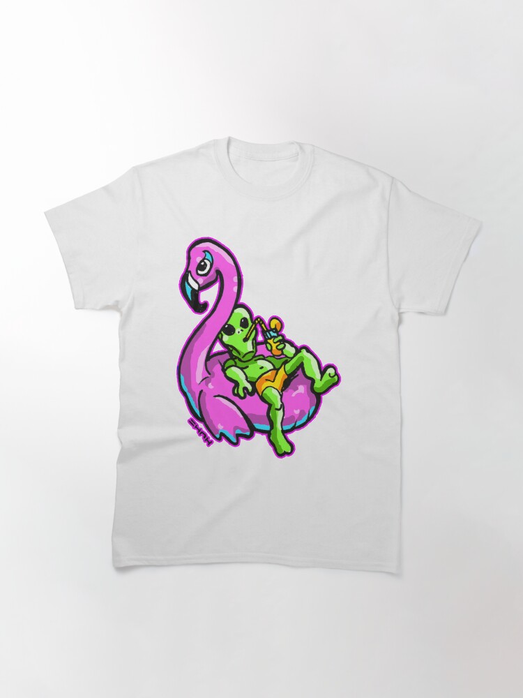 Alternate view of Flamingo Floating Sippin Alien #giftoriginal #redbubble Classic T-Shirt
