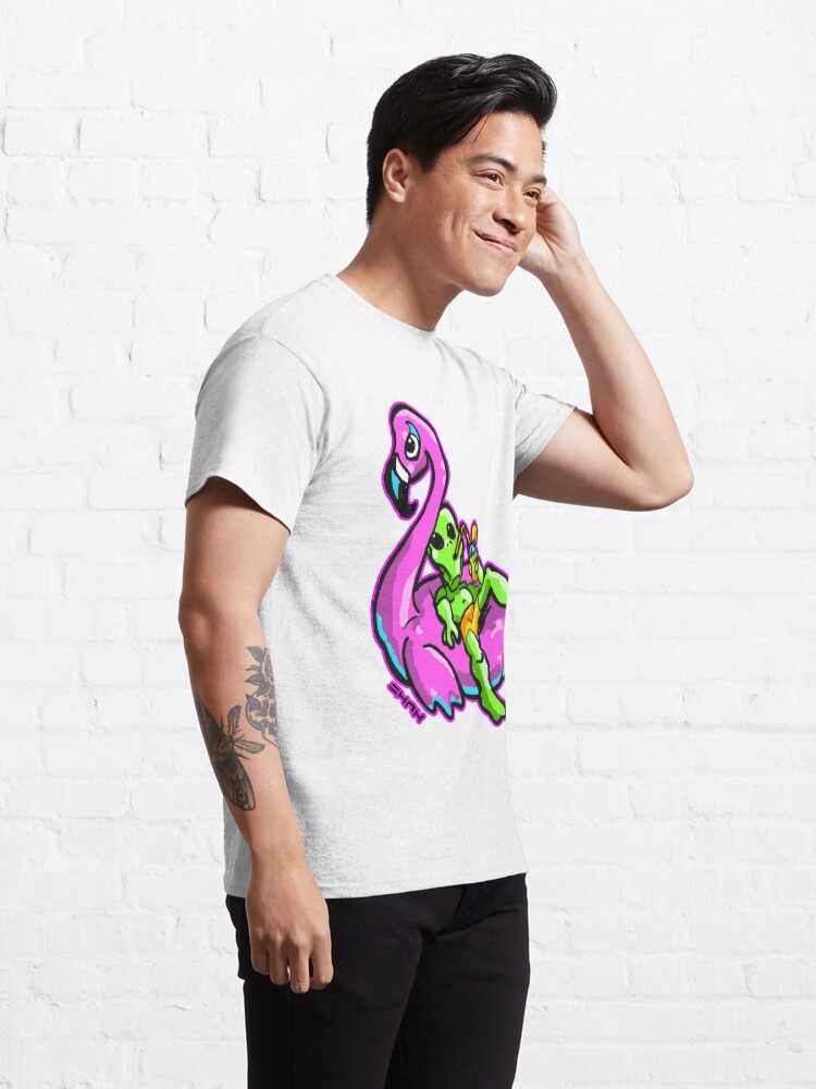 Alternate view of Flamingo Floating Sippin Alien #giftoriginal #redbubble Classic T-Shirt