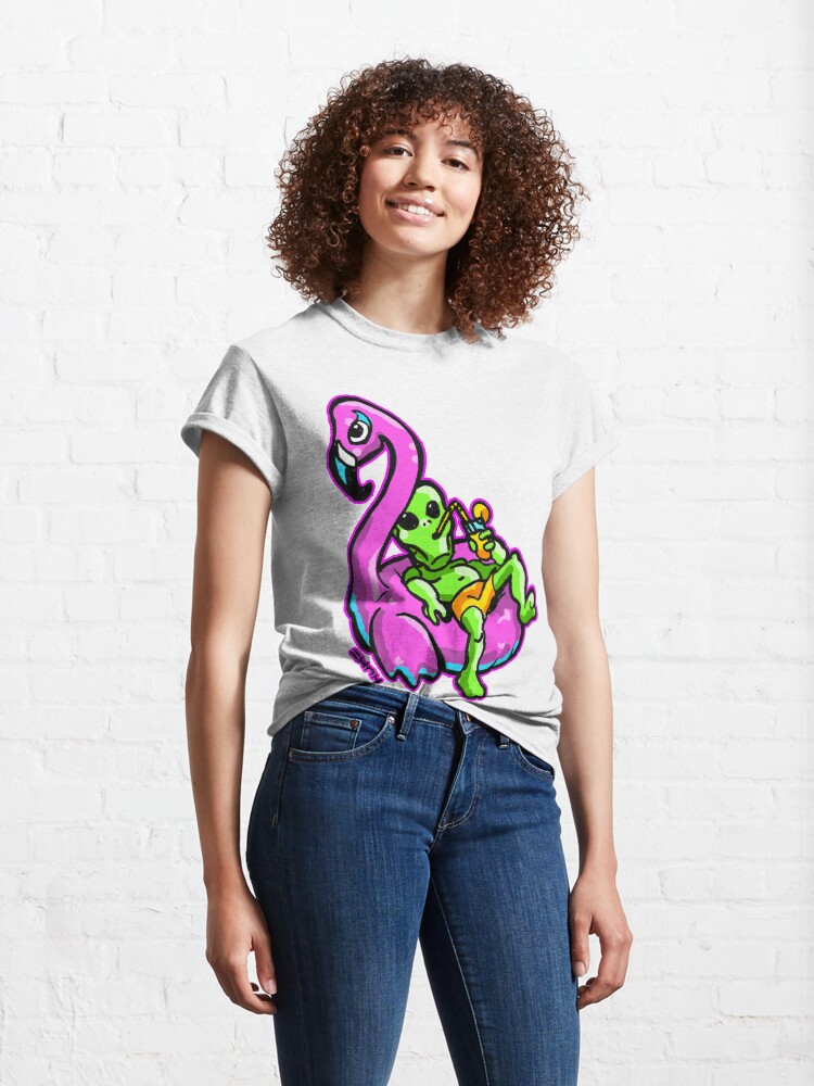 Alternate view of Flamingo Floating Sippin Alien #giftoriginal #redbubble Classic T-Shirt