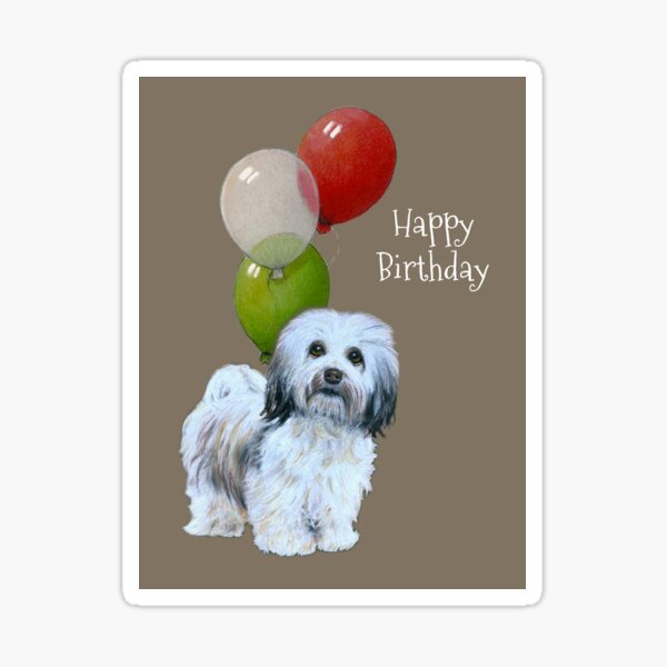Aperçu de l'œuvre Carte d'anniversaire de chiot bichon havanais, joyeux anniversaire avec chien et ballons créée et vendue par JoyfulWhimsy.