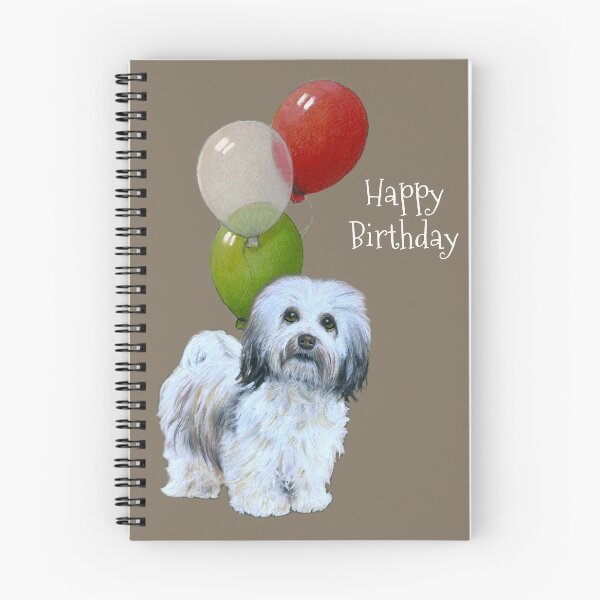 Item preview, Havanese Puppy Birthday Card, Happy Birthday with Dog and Balloons designed and sold by JoyfulWhimsy.