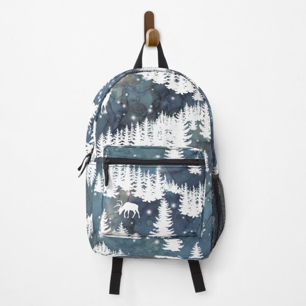 Item preview, Winter mountains landscape with spruce trees and deers silhouettes designed and sold by likapix.