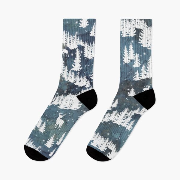 Item preview, Winter mountains landscape with spruce trees and deers silhouettes  designed and sold by likapix.
