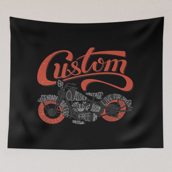 Item preview, Custom motorcycles poster with bike and red hand drawn word designed and sold by Williams Anderson.