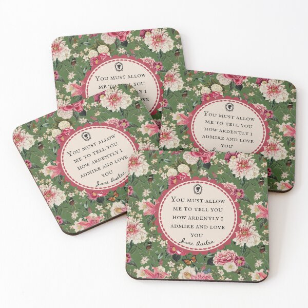 Item preview, Jane Austen Love Quote, You must allow Me To Tell You How Ardently I Admire and Love You, Pride and Prejudice, Mr Darcy, Lizzie Bennett, Vintage Floral Flowers designed and sold by CultandObscure.