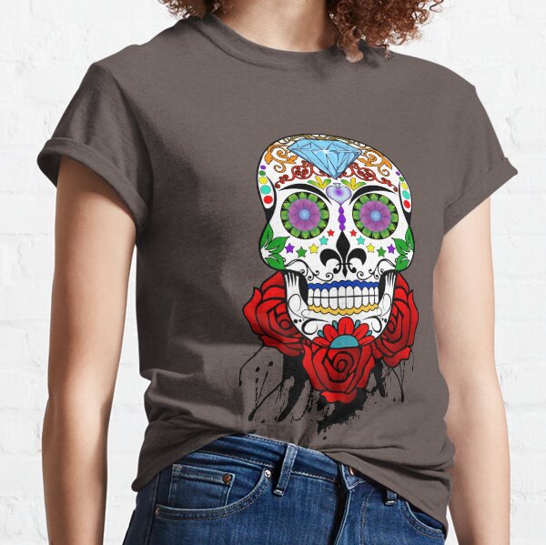 U are Friends Realistic Day Of The Dead Sugar Skull Women Girl Long Sleeve Tee Sports T Shirt Casual 