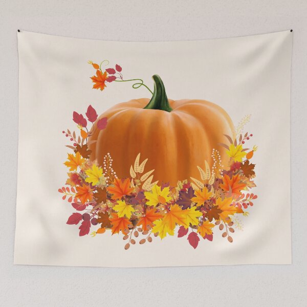 Item preview, Pumpkin and colorful autumn leaves, autumn is coming, pumpkins, halloween, fall, autumn, orange designed and sold by Collagedream.