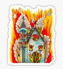FLAMING CHURCH - Art By Kev G Sticker