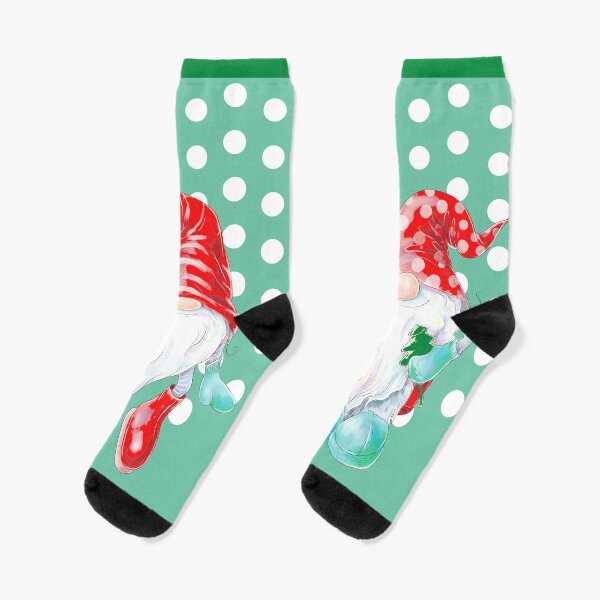 Item preview,  Gnomes for Christmas Cute Holiday Gnomes  Green Xmas designed and sold by SOCKSbySBD.