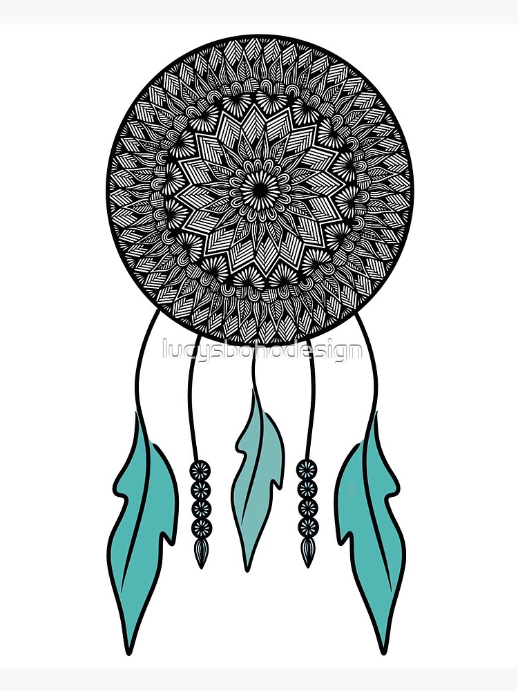 A Hand drawn illustration of a dream catcher with feather and bead details  in black and white line art 21766704 Vector Art at Vecteezy
