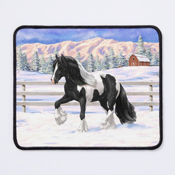 Item preview, Black Pinto Piebald Gypsy Vanner Draft Horse In Snow designed and sold by csforest.