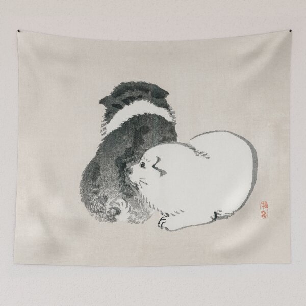 Item preview, Cute Puppies Kono Bairei Watercolor Vintage Japanese Painting designed and sold by VintageArchive.