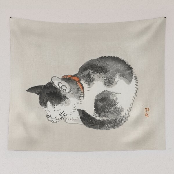 Item preview, Sleeping Cat Kono Bairei Cute Animal Watercolor Vintage Japanese Painting designed and sold by VintageArchive.