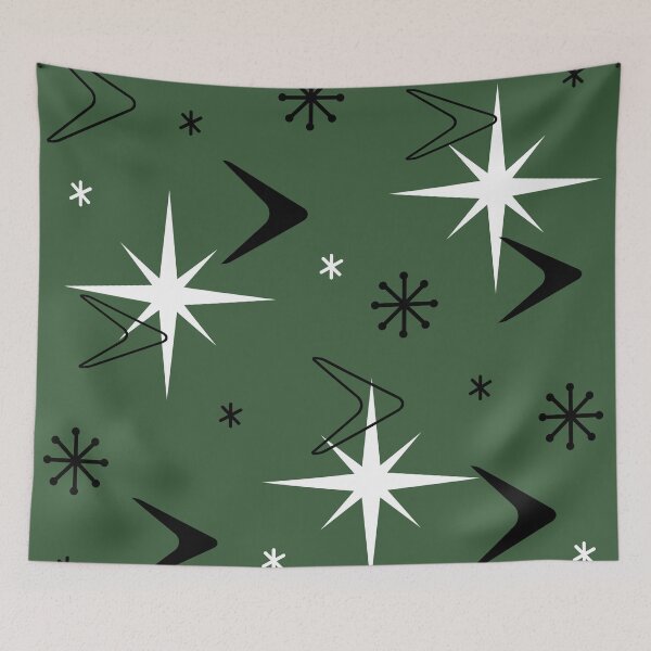 Item preview, Mid Century Modern Boomerangs Forest Green designed and sold by thepixelgarden.