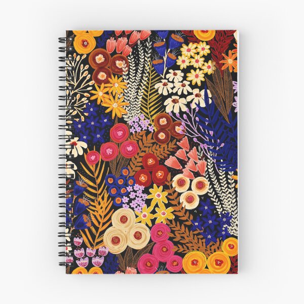 Item preview, Flower Field Black Orange Blue Boho Style Pattern designed and sold by Sandra Hutter.