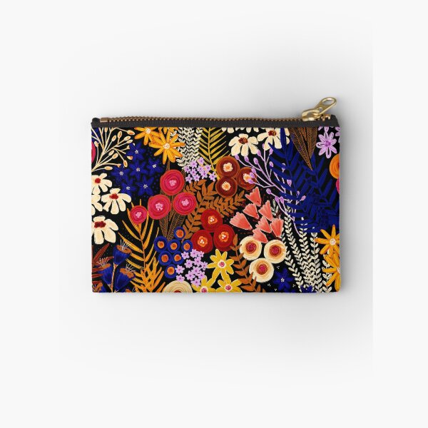 Artikelvorschau, Flower Field Black Orange Blue Boho Style Pattern entworfen und verkauft von Sandra Hutter.