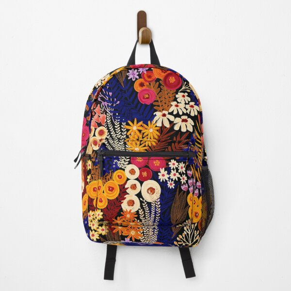 Item preview, Flower Field Black Orange Blue Boho Style Pattern designed and sold by Sandra Hutter.