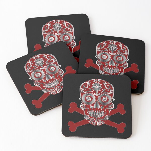 Item preview, Red Sugar Skull Day Of The Dead Skull And Crossbones designed and sold by Atteestude.