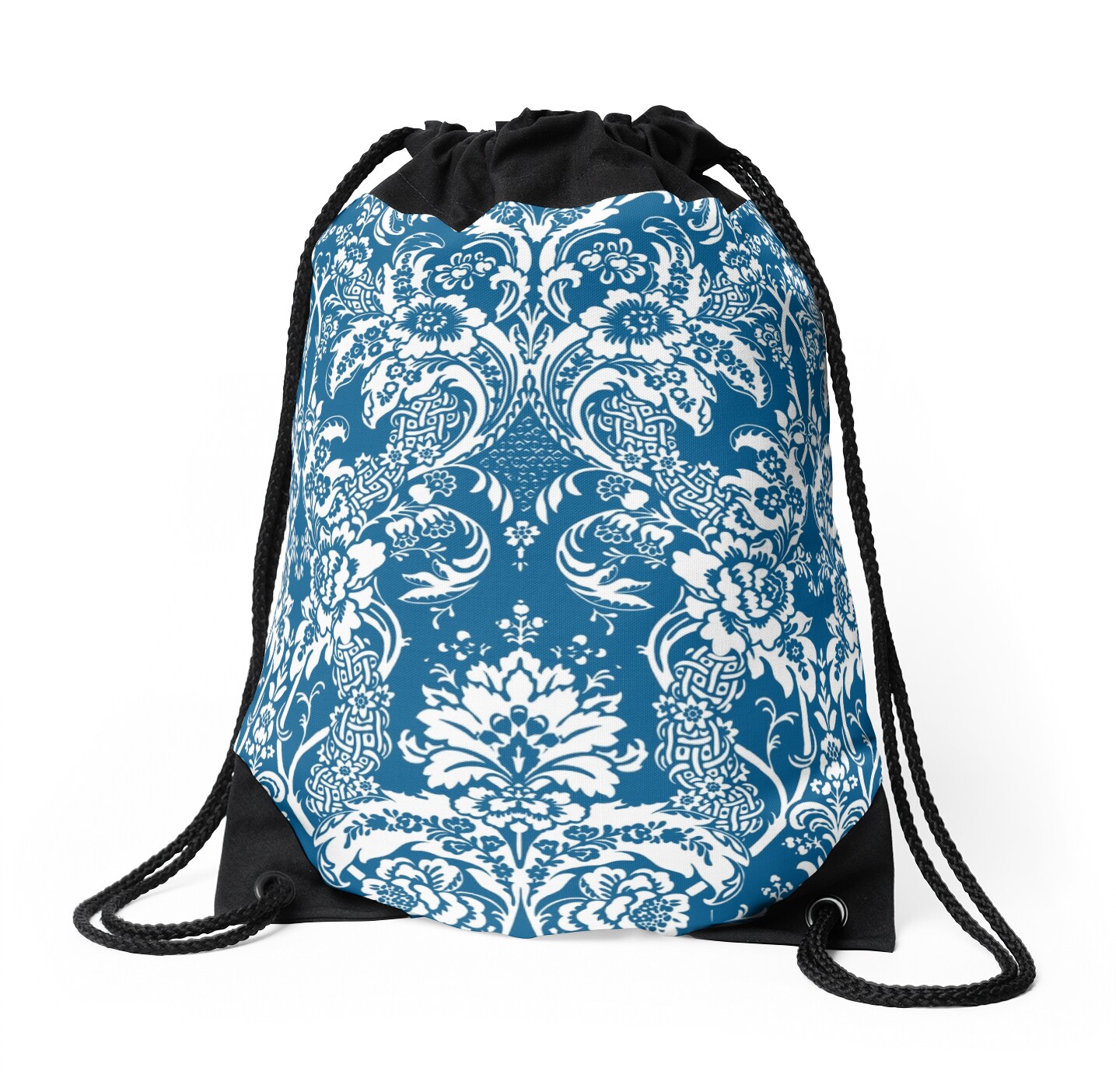 "Blue and White Damask" Drawstring Bags by pugmom4 Redbubble