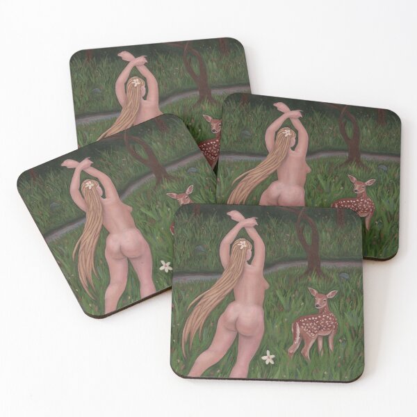 Item preview, Blonde Nymph Dancing with Fawn in Forest (Nude Figure) designed and sold by ipoxstudios.