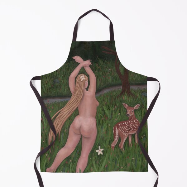 Item preview, Blonde Nymph Dancing with Fawn in Forest (Nude Figure) designed and sold by ipoxstudios.