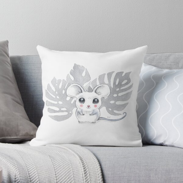 Baby Mouse Watercolor Throw Pillow