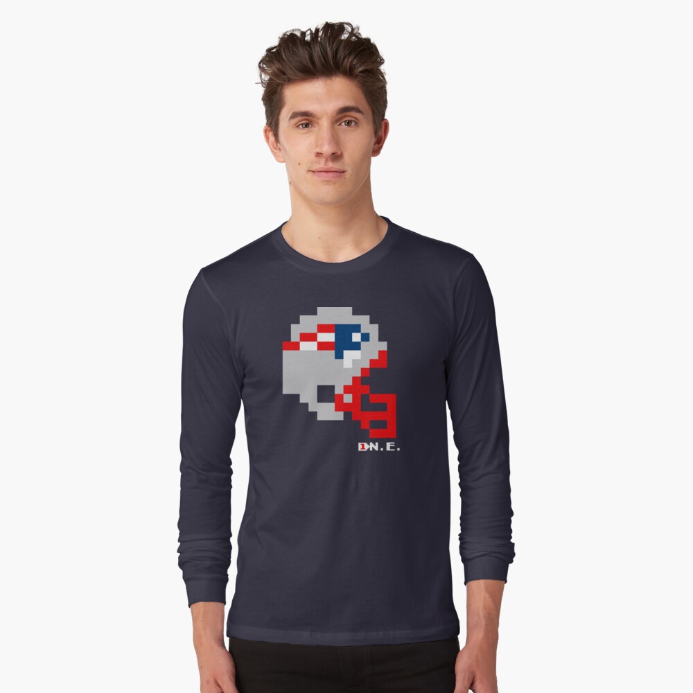 Mens V Neck Tecmo Bowl Patriots Helmet NES Shirt T-Shirt Small Blue