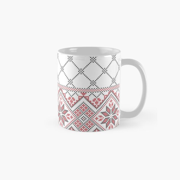 Item preview, Palestinian Arabic Kufiya Keffiyeh or also called Hatta Traditional Pattern with Tatreez Embroidery Art Design Red Black on White designed and sold by Chadi Bahij.