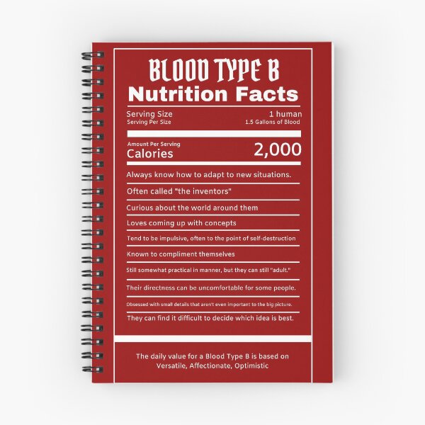 Item preview, Blood Type B Nutrition Facts designed and sold by vampedia.