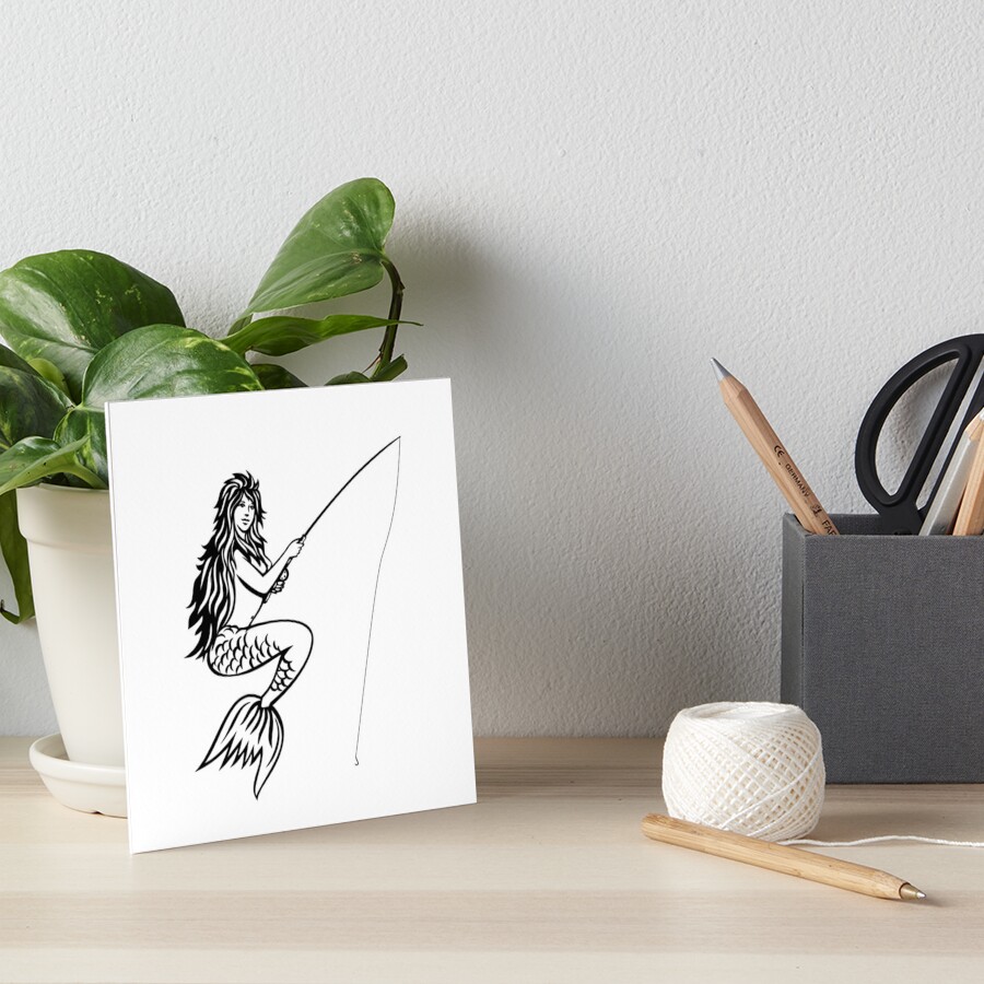 Mermaid or Siren with Fishing Rod and Reel Fly Fishing Mascot