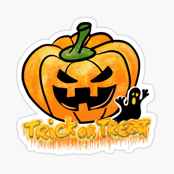 Halloween Pumpkin and Ghost - Trick or Treat Sticker
