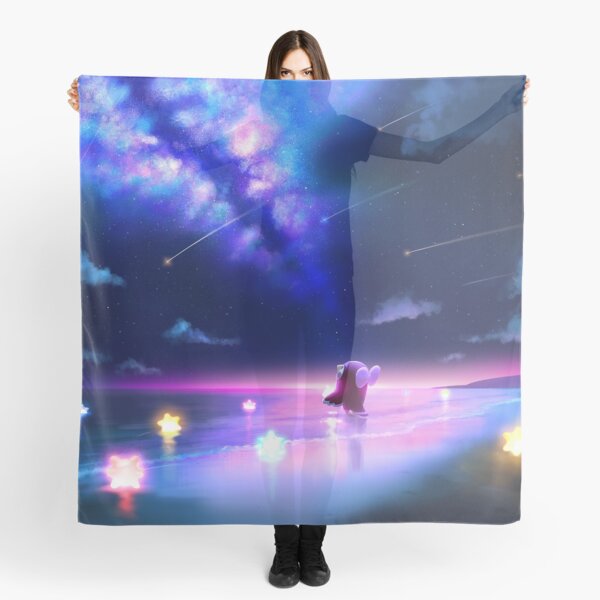 Shooting Stars Scarf Navy Blue Light Weight Wrap with Metallic Silver Foil Celestial Design