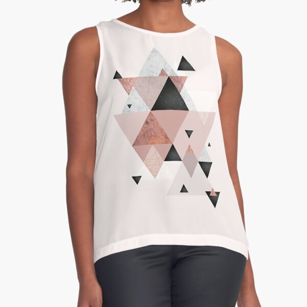 Geometric Compilation in Rose Gold and Blush Pink Sleeveless Top