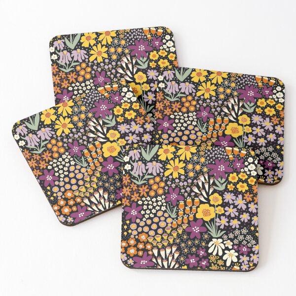Item preview, Flower Meadow Pattern Flower Field Black Orange Yellow Purple designed and sold by Sandra Hutter.